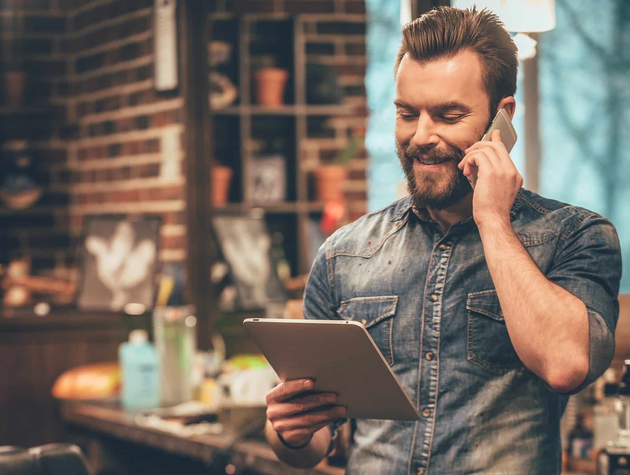 small business owner receiving appointment with appointment scheduling system small business owner receiving appointment with appointment scheduling system