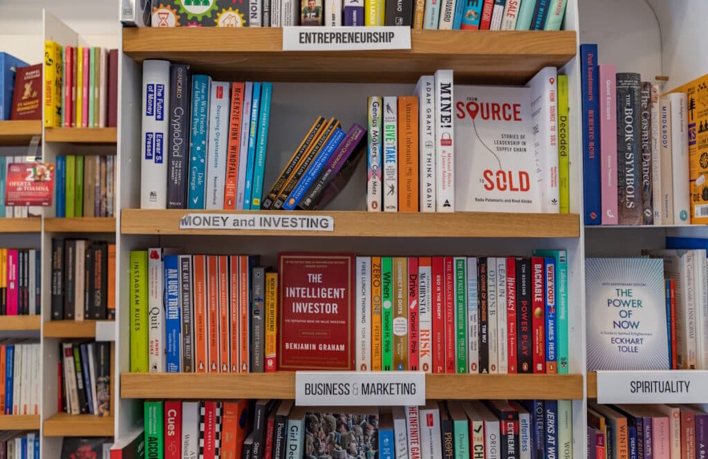 business and marketing books in a bookstore