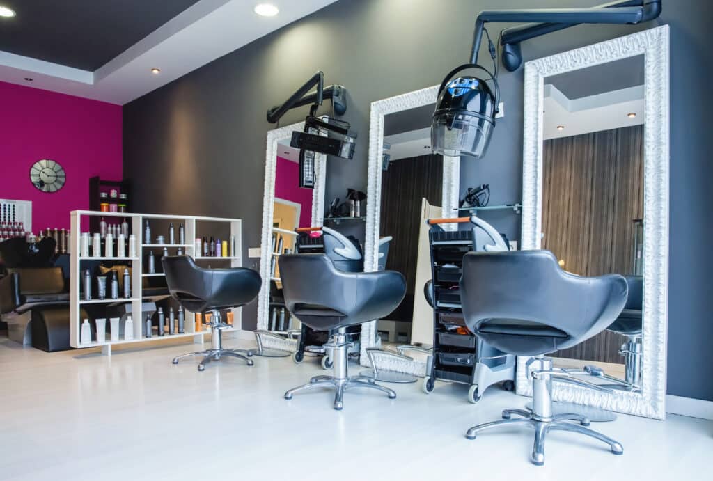 interior of empty modern hair and beauty salon