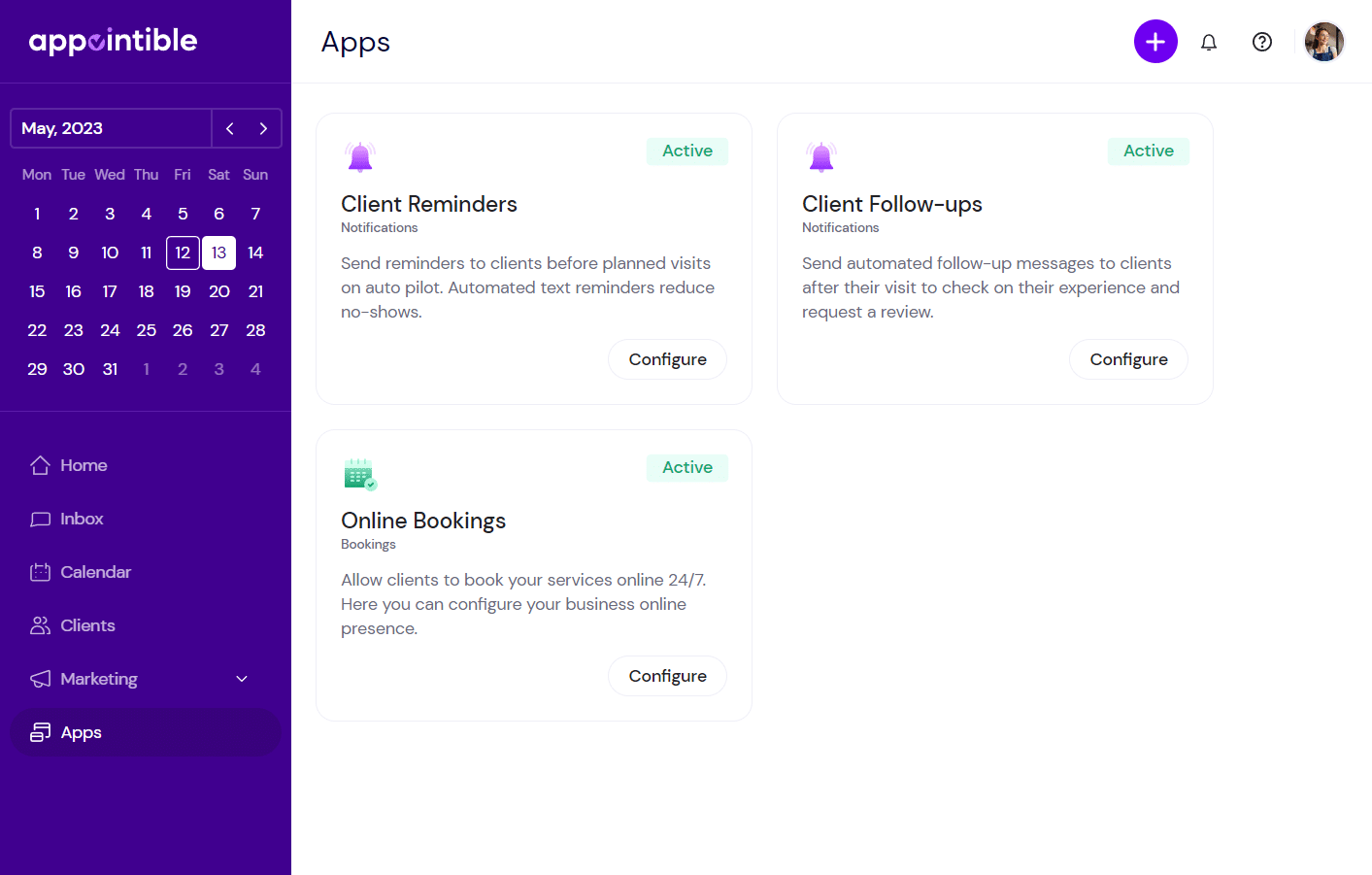A screenshot showing Appointible apps.