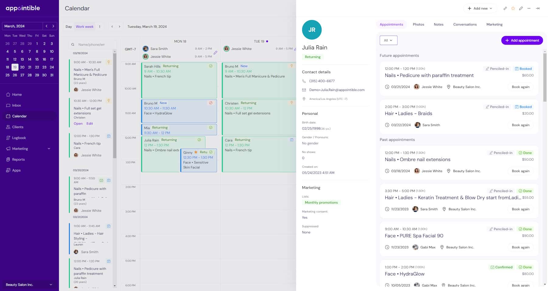 calendar client details calendar client details