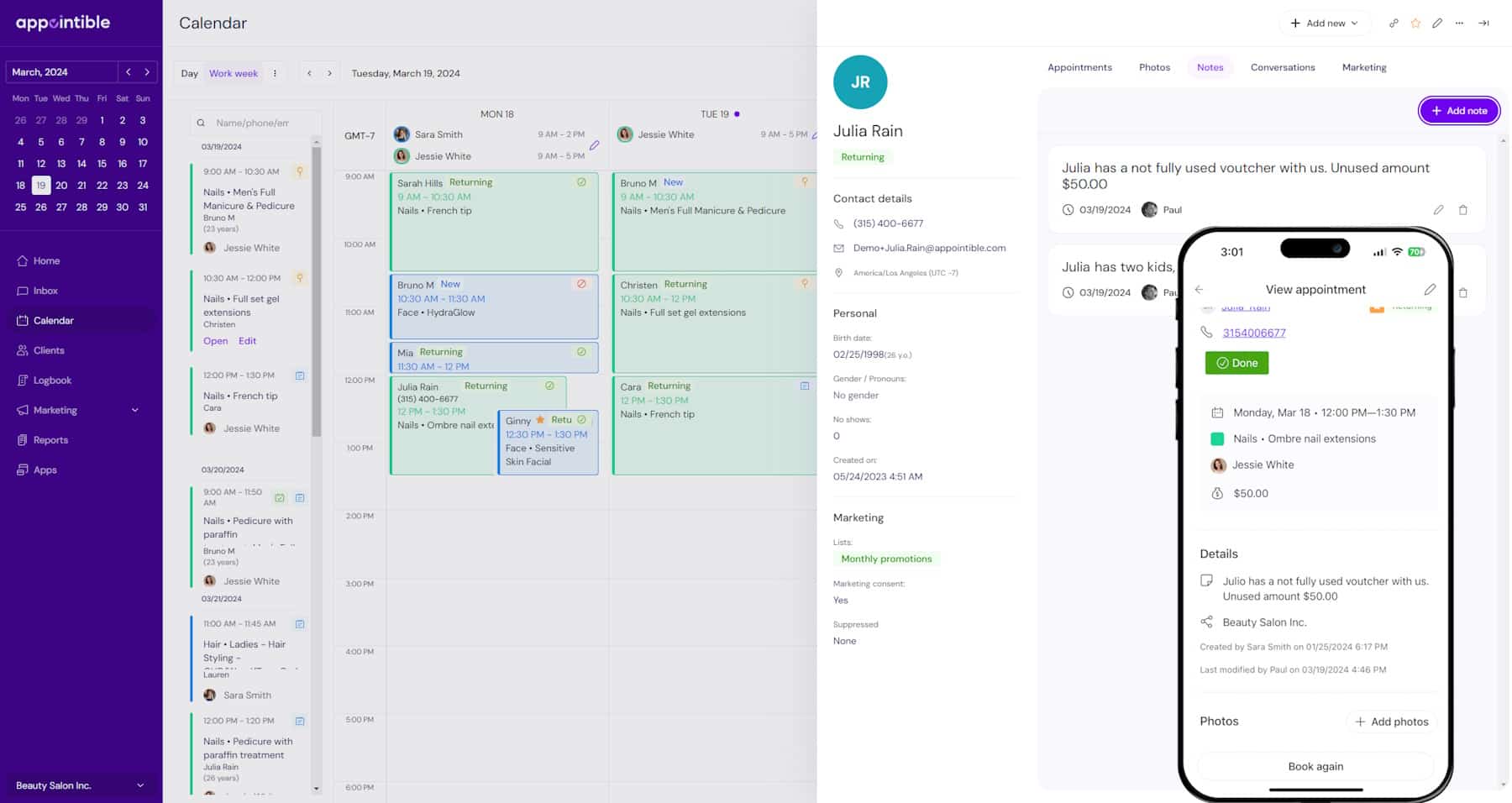 Calendar client notes