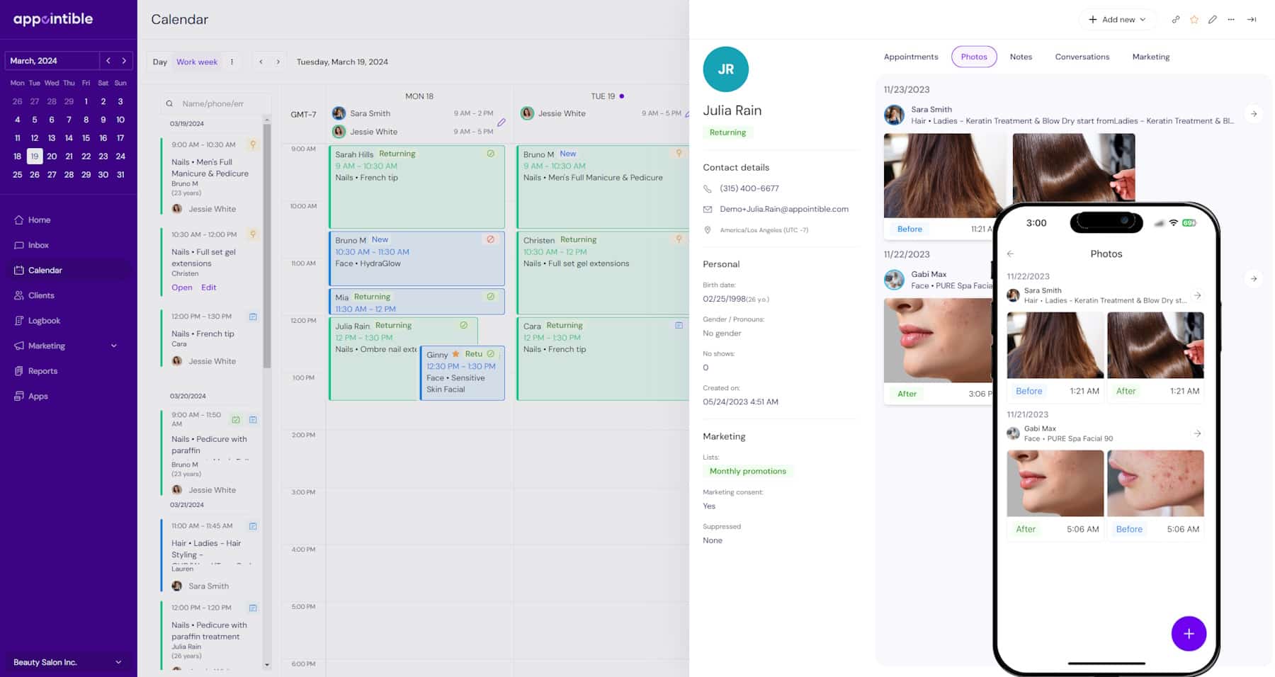 Calendar client photos mobile